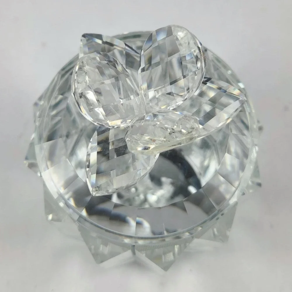 Faceted Crystal Glass Panel Trinket Jar with Lid Prismatic Vanity Decor